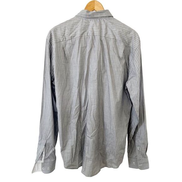 Lacoste Devanlay Grey White Pinstripe Slim Fit Cotton Long Sleeve Dress Shirt - Picture 2 of 9